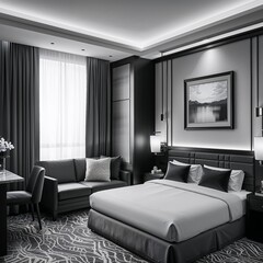 Wall Mural - Guest suite area black and white on plain white background