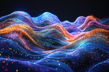 Wall Mural - Abstract Digital Waveform with Vibrant Colors and Glowing Particles in a Futuristic Technology Background