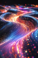 Wall Mural - vibrant abstract digital wave of colorful lights and particles in a futuristic and dynamic motion ba