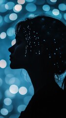 Poster - Portrait of a woman illuminated by glowing lights in a tranquil setting during night