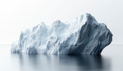 Wall Mural - White iceberg floats on calm water against a bright background. Digital 3D rendering of a large ice formation. Minimalist and serene scene