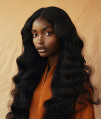 Wall Mural - Beautiful black woman with wavy long hair	