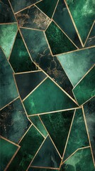 Poster - Textured geometric design showcasing deep forest green tones interspersed with golden accents for modern decor