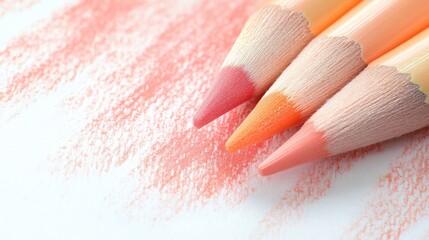 Fototapete - Exploring the beauty of smooth pencil strokes and translucent brushstrokes in vibrant peach and coral hues