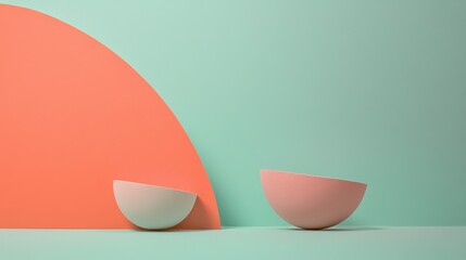 Aufkleber - Minimalist half-circles in muted coral and soft teal create a serene and modern composition in an artistic interior setting