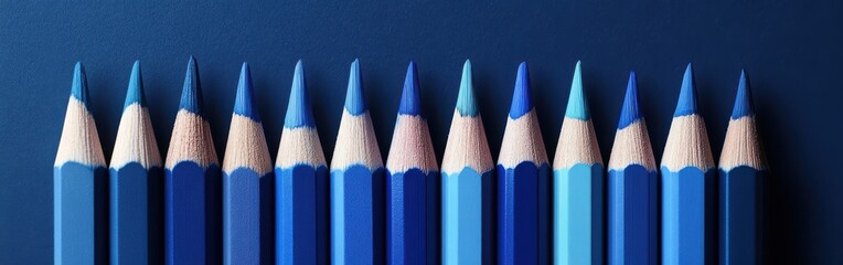 Poster - Gradient pencil strokes create a soothing design in muted shades of blue arranged in a sequence