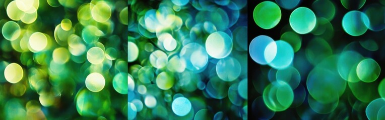 Poster - Vibrant turquoise and emerald green bokeh with soft lights creates an enchanting visual experience