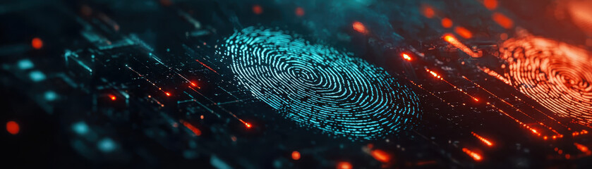 Wall Mural - close up of glowing fingerprints scanned on biometric device, showcasing technology