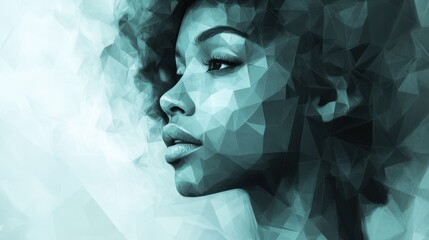 Aufkleber - Cool-toned low-poly design of a woman's profile highlights elegant gradients and modern digital art techniques in a soothing color palette