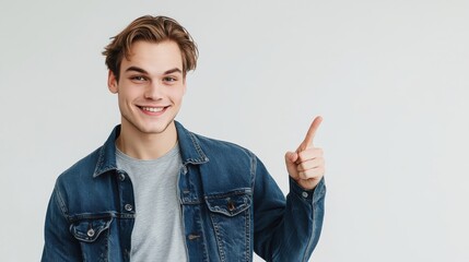 Poster - Stylish young man with light brown hair smiling and gesturing with excitement indoors