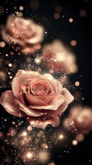 Poster - Elegant pink roses sparkling against a shimmering dark background create a dreamy atmosphere for romantic occasions