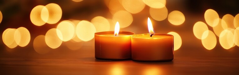 Poster - Warm ambiance created by illuminated candles against a rich brown and amber bokeh backdrop