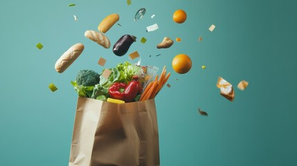 Poster - a paper bag filled with lots of food