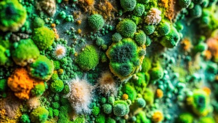 Wall Mural - intricate textures of vibrant green, yellow, and white mold colonies