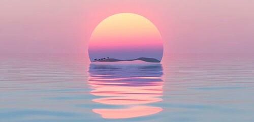 Poster - A sunset over calm water, showcasing pink and orange hues reflected on the surface. Peaceful and serene seascape