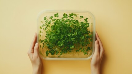 Wall Mural - a person holding a container of green plants