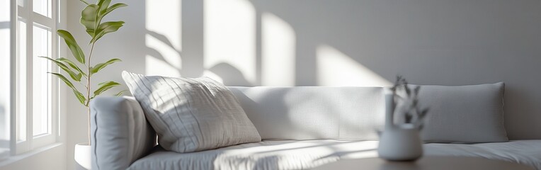 Aufkleber - Cozy living space with gray and silver tones illuminated by natural light in a serene setting