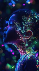 Aufkleber - Child radiating vibrant colors with glowing patterns in a playful setting