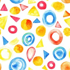 Poster - Vibrant doodle cartoon drawings in watercolor illustrating playful geometric shapes and colors