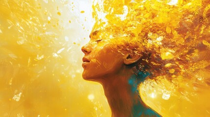 Leinwandbilder - Vibrant portrayal of a man's face encapsulating emotion in a burst of yellow hues at sunrise
