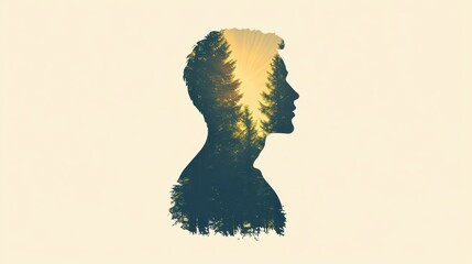 Aufkleber - Serene silhouette of a man against a backdrop of tall trees during sunset in a peaceful forest setting