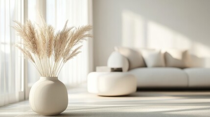 Aufkleber - Minimalist bokeh style decor featuring pampas grass in a serene indoor setting with soft lighting during the day