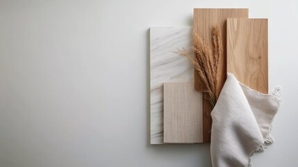 Poster - This moodboard features a carefully arranged selection of luxury materials including marble, wood, and textiles, emphasizing a modern design aesthetic