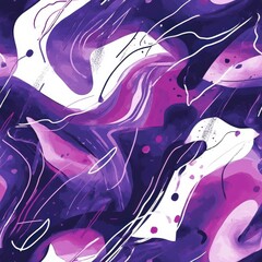 Poster - Dynamic watercolor doodle with swirling patterns in vibrant purple tones showcasing abstract creativity and artistic expression
