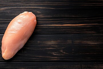 Aufkleber - Top-down view showcases a raw organic chicken breast on a dark wooden surface bathed in natural light, offering vibrant texture and generous space for text