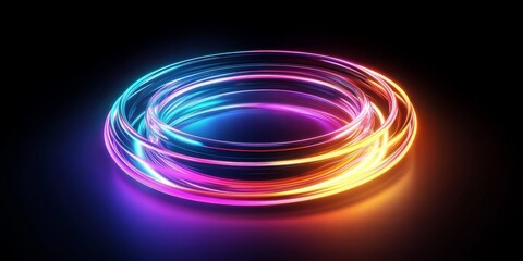 Wall Mural - neon rings shimmer and glow brightly in the dark, showcasing vivid colors that create an enchanting 