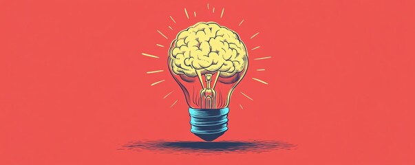 Wall Mural - Brain and light bulb combination representing the connection between human intelligence and technology, perfect for illustrating AI and machine learning innovations