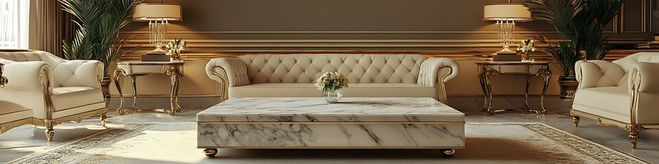 A professional virtual background of a luxurious office lounge with a marble coffee table and elegant decor