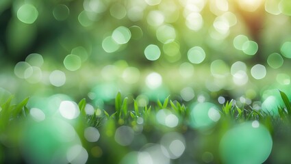 Canvas Print - Soft Green Bokeh Background with Gentle Light and Blurred Grass for Nature Inspired Designs or Spring Themes