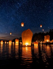 Wall Mural - lanterns illuminating a peaceful night sky 