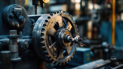 Fototapete - A close-up of a large gear in an industrial machine, showcasing intricate details and purpose.