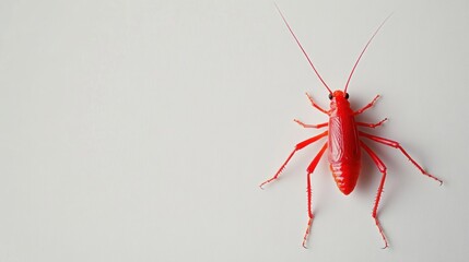 Poster - A close-up of a vibrant red insect on a light background.