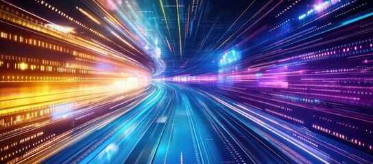 Poster - Abstract Digital Tunnel of Glowing Light Streaks