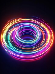 Wall Mural - in the depth of darkness, the vibrant neon rings create a mesmerizing 3d effect, accompanied by glow