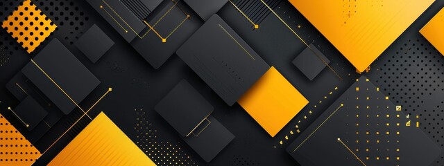 Poster - Abstract Geometric Black and Gold Background with Overlapping Squares