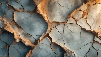 Wall Mural - Textured abstract background of cracked wall with blue and beige tones for modern design and wallpaper applications.