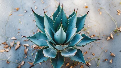 Canvas Print - Agave Plant Closeup Over Light Background Capturing Leaf Patterns and Natural Beauty of Succulent Flora