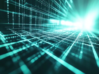 Leinwandbilder - Abstract Teal Digital Network Grid Background
