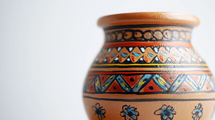 Wall Mural - Intricate hand painted traditional clay pot with geometric patterns for cultural decor