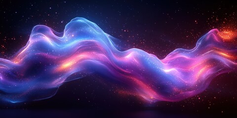 Abstract Wavy Lines Dynamic Light Flow in Blue and Purple for AI Technology Digital Communication Science Music