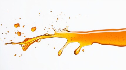 Poster - Golden honey spills and splashes brightly against a clean white backdrop, capturing the fluid motion and texture of the liquid. The dynamic movement showcases the sweetness and viscosity of honey.