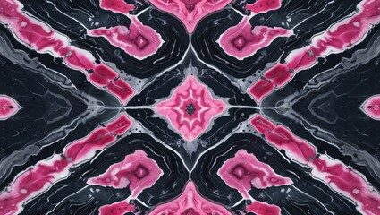 Canvas Print - Symmetrical rhodonite stone pattern showcasing vibrant pink and black mineral textures with a striking mirror effect for artistic designs.