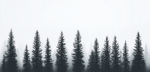 Wall Mural - Misty mountain pines, foggy forest, nature backdrop