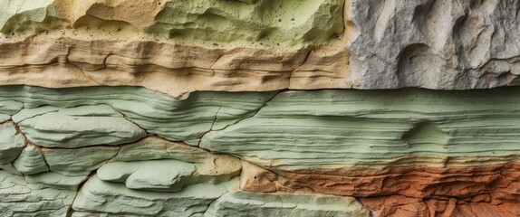 Canvas Print - Close-up of textured sandstone displaying a spectrum from pale green to rust with distinct grain and crack patterns ideal for geological studies