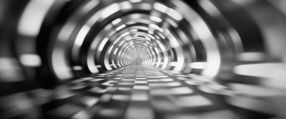 Canvas Print - Abstract monochrome radial pattern tunnel with a dreamy blurred effect creating a sense of depth and motion in black and white.