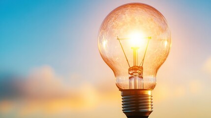 Poster - A glowing light bulb against a sunset sky, symbolizing ideas and innovation.